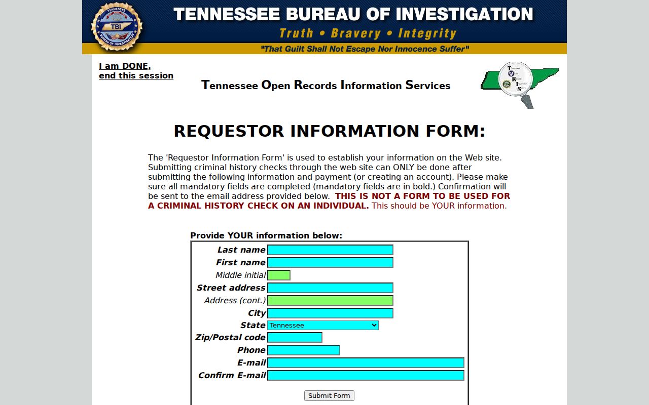 Lauderdale County arrest lookup TORIS requester fields