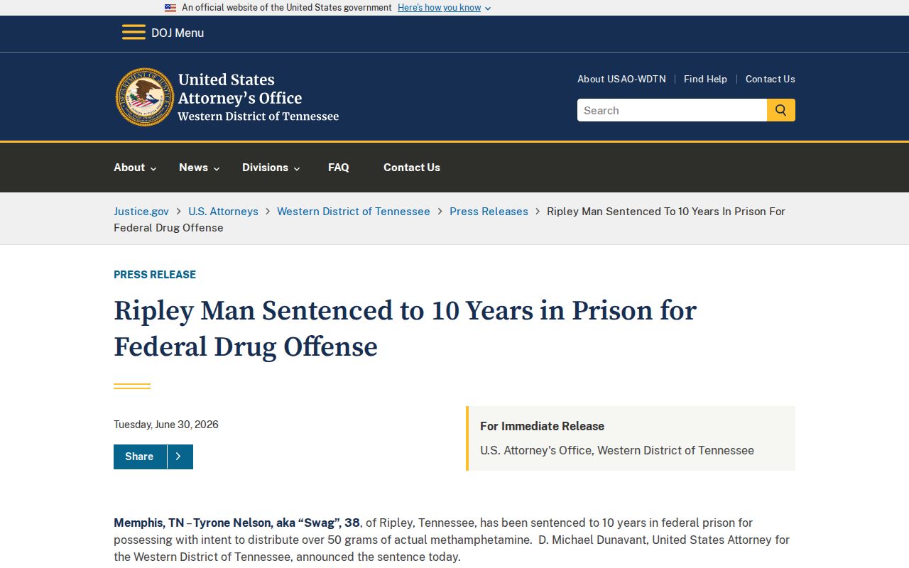 Federal prosecution example involving Lauderdale County criminal records