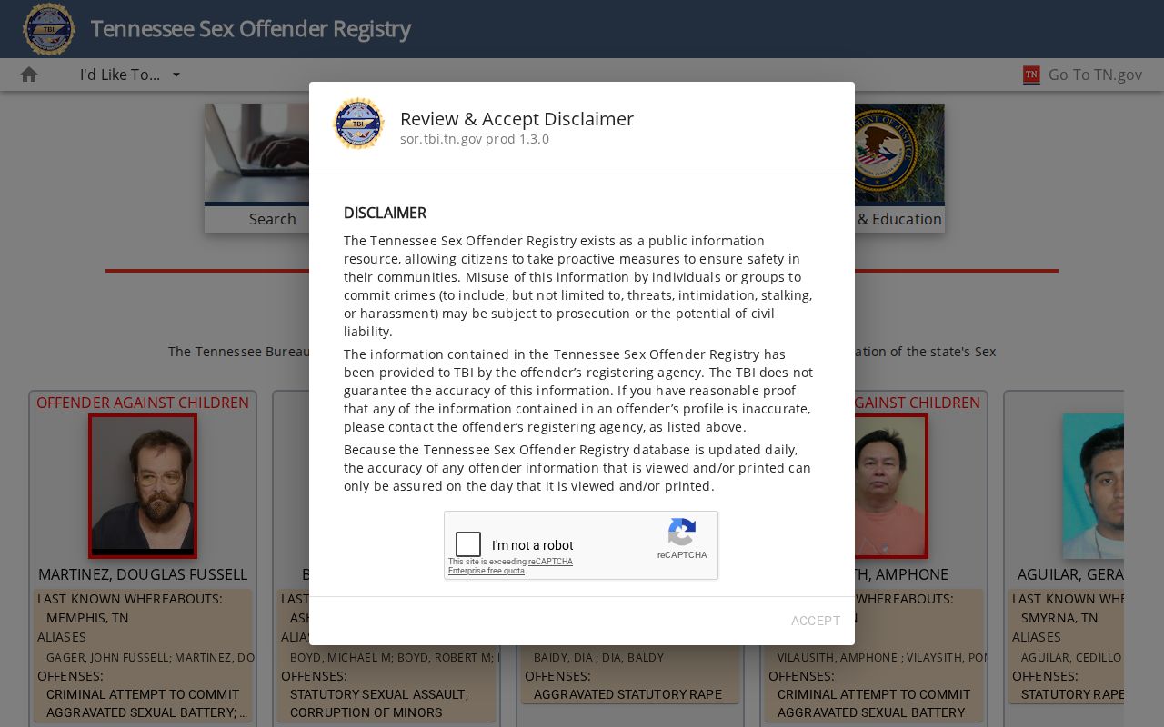 Tennessee registry search used for Lauderdale County criminal record checks