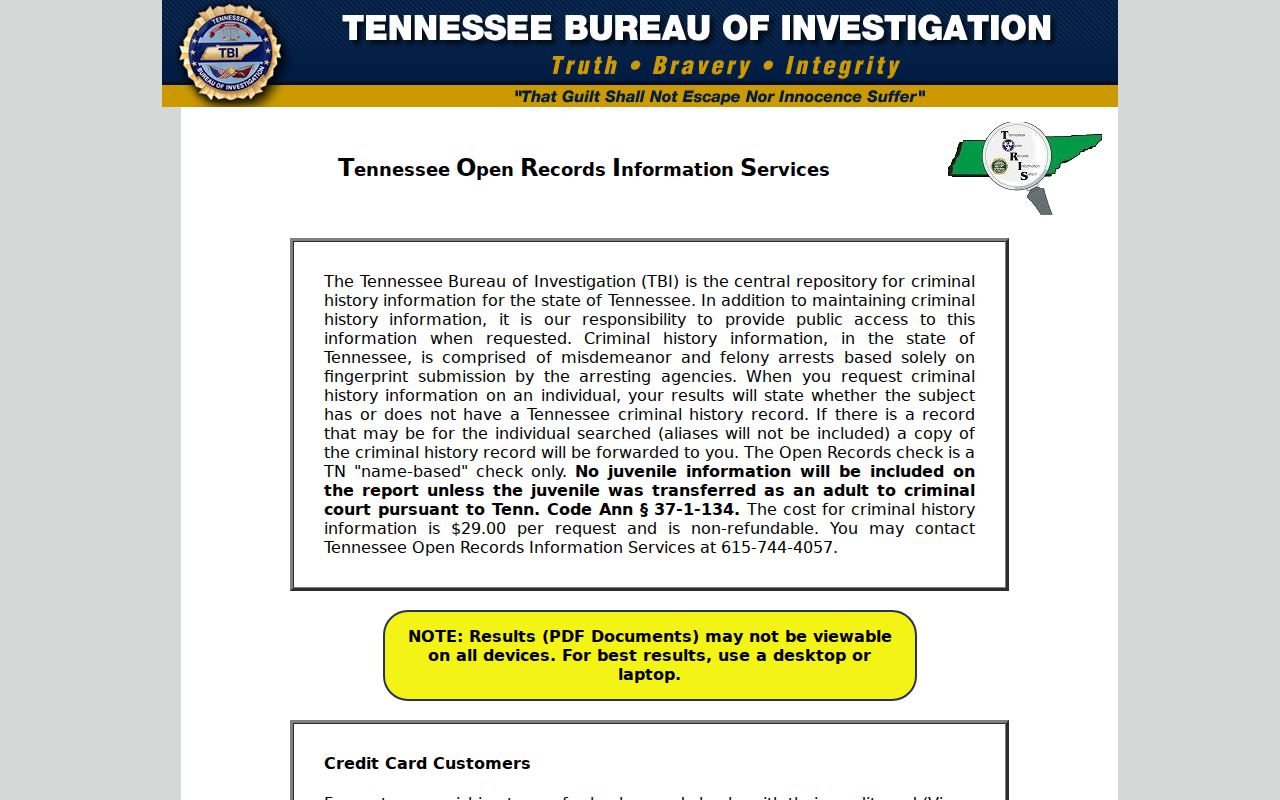 Lauderdale County criminal history access through the Tennessee TORIS search