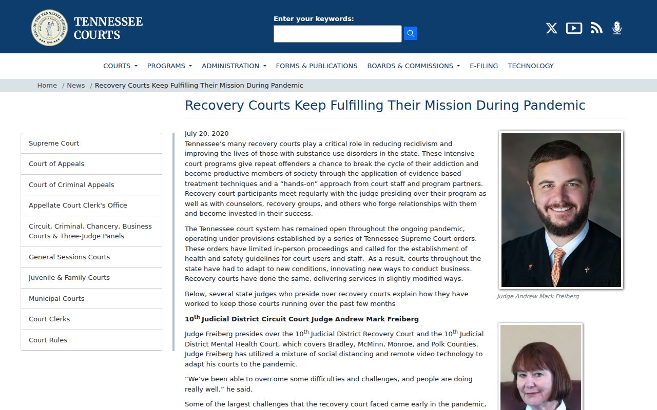 Lauderdale County sex offender search source showing Tennessee recovery court information