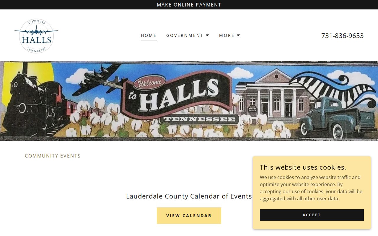 Lauderdale County sex offender search source showing the Town of Halls official site