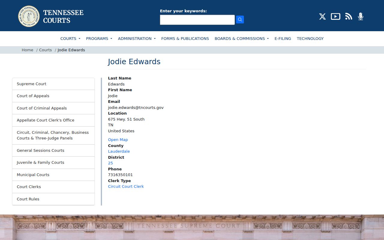 Lauderdale County sex offender search source showing the state court clerk directory